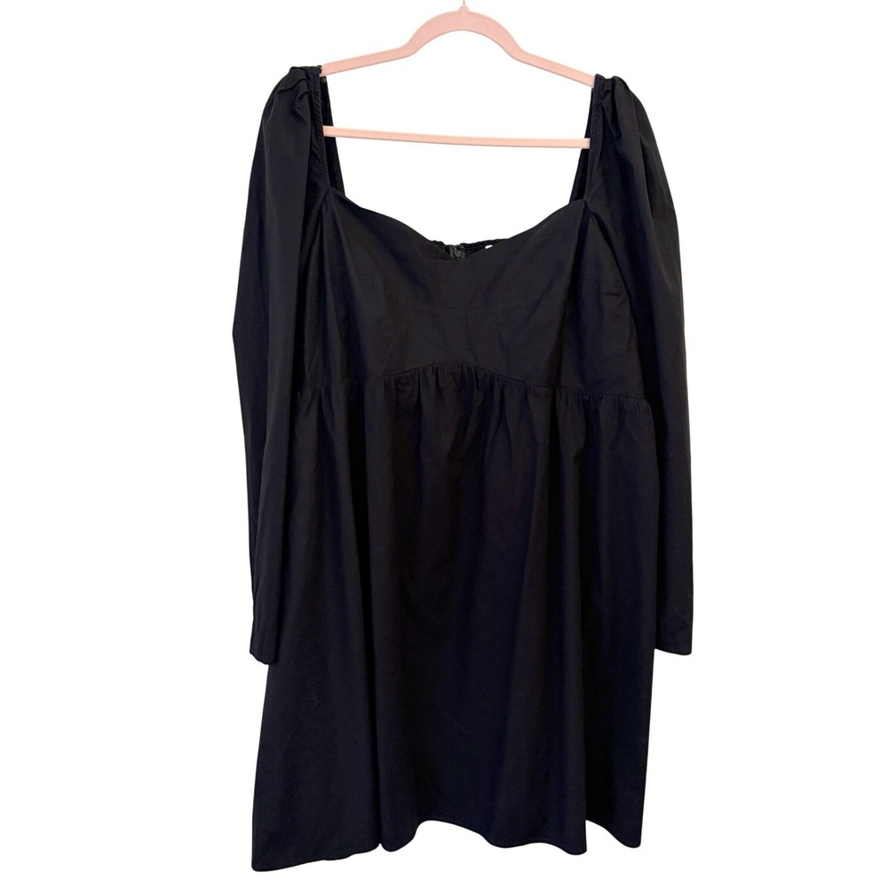Reformation Kenzi Mini Dress 20 Puff Sleeve Organic Cotton Smocked LBD Black - Picture 2 of 11